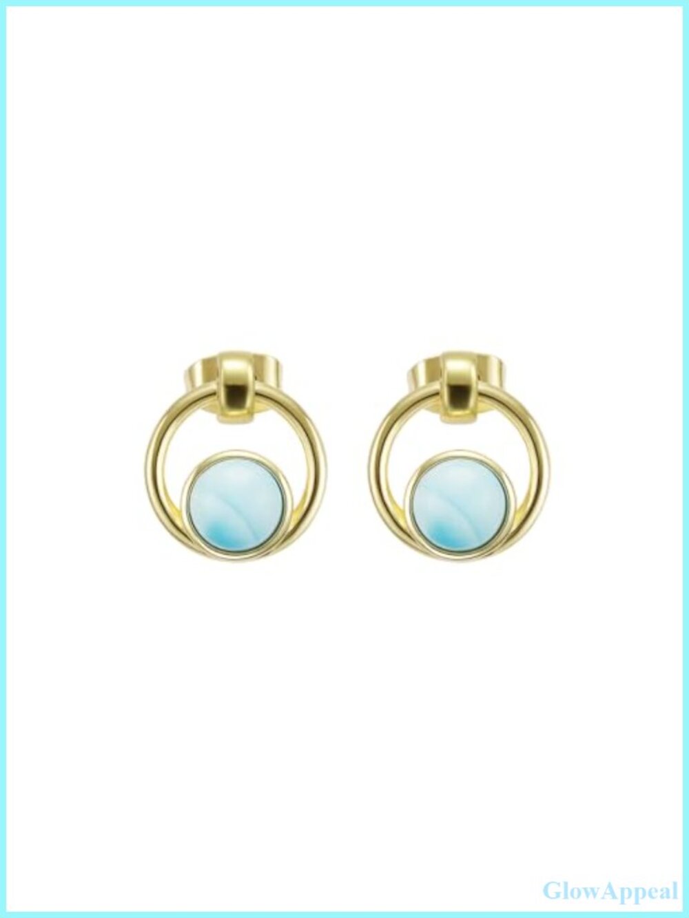 Gold Plated Brass Larimar Stud Earrings Hypoallergenic